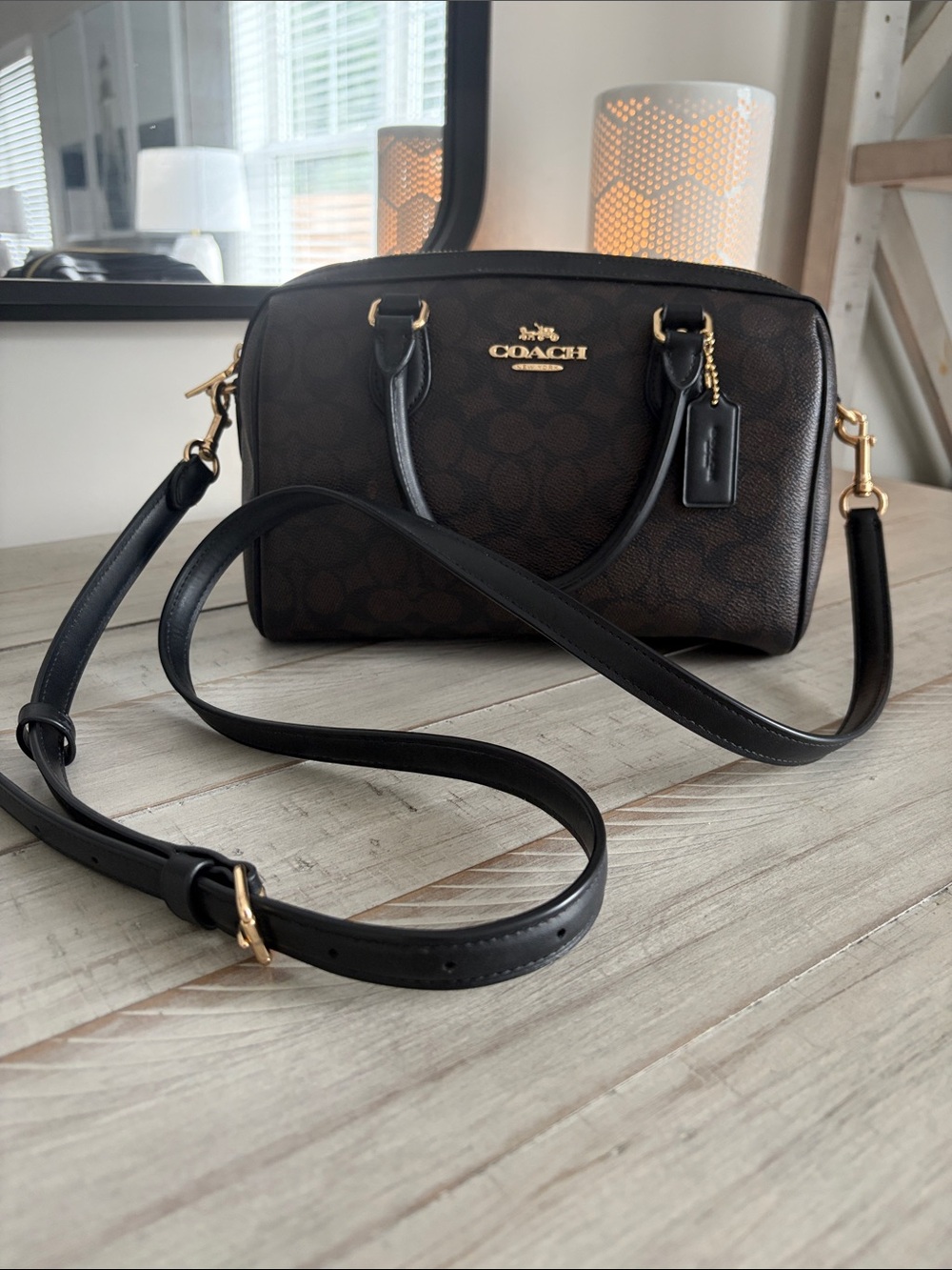 Coach Brown/Black Signature Canvas Crossbody Bag with Gold Hardware